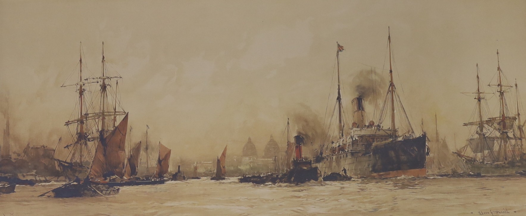 G. Murray, oil on board, 'The Grimsby Steam Trawler Jeria GY985', 40 x 50cm and a chromolithograph of RMS Scot and a colour print after Charles Dixon